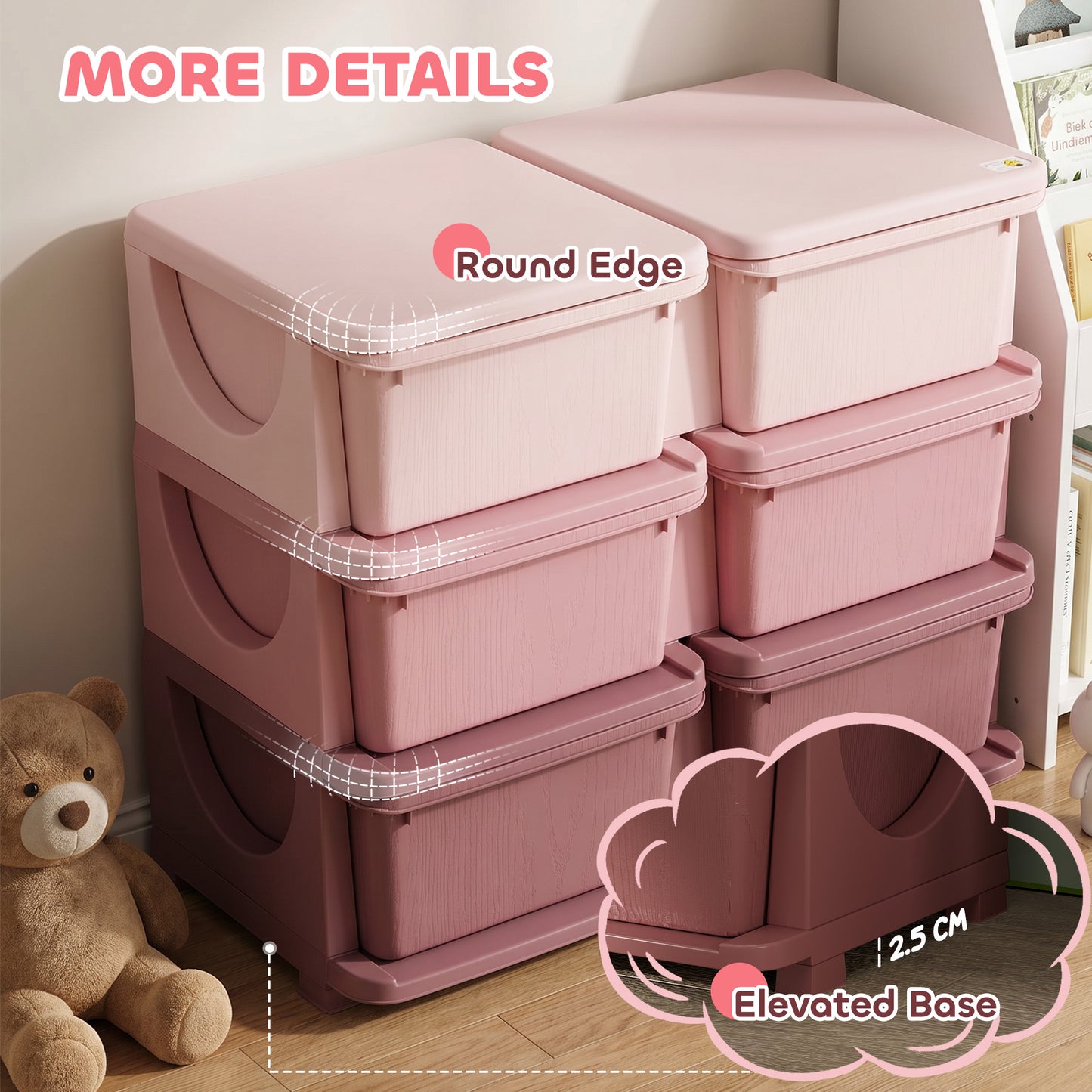 Kids Storage Unit, with Six Drawers - Pink