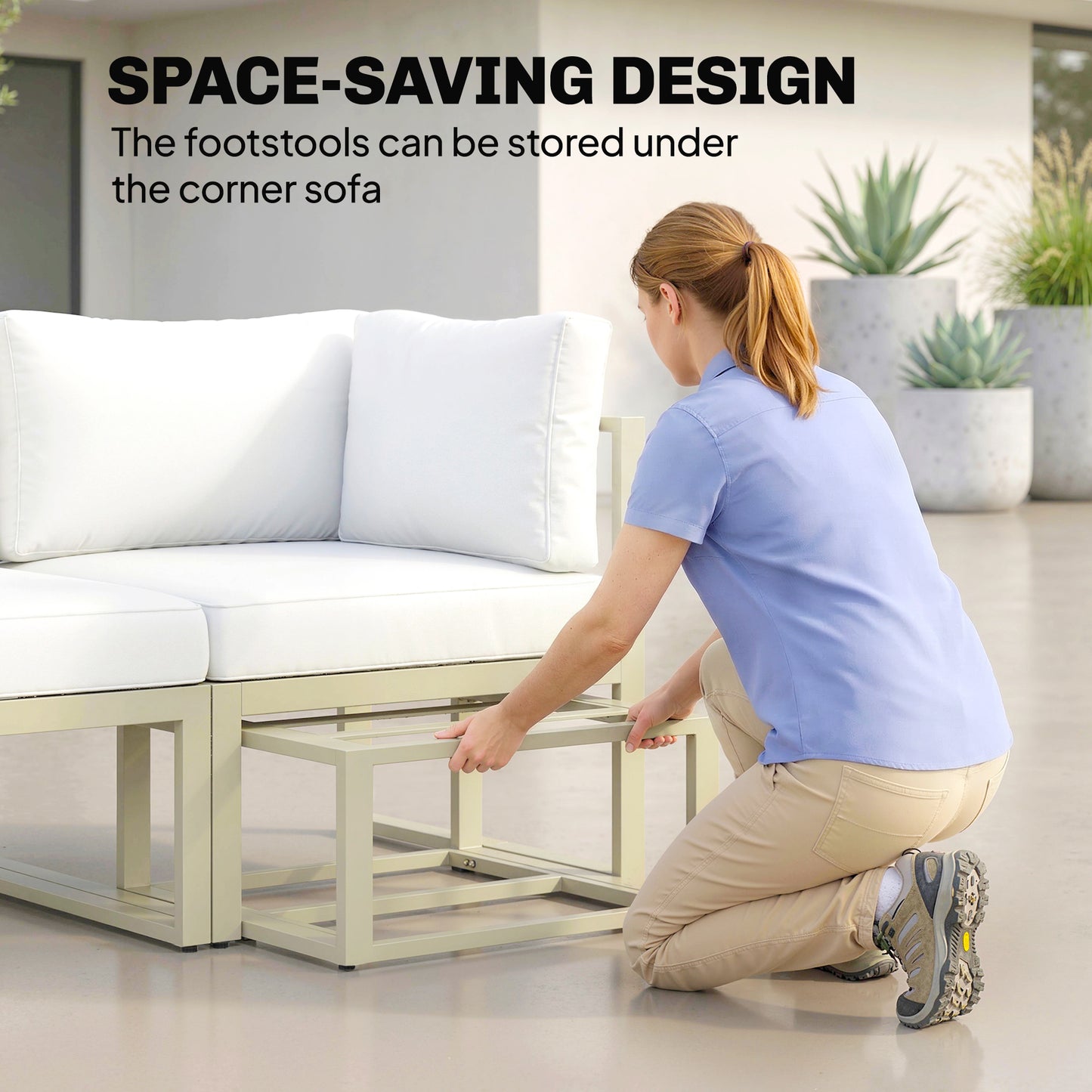 Garden Daybed, 6 Piece Outdoor Sectional Sofa Set, Aluminium Patio Conversation Furniture Set with Coffee Table