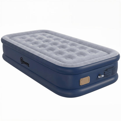 Inflatable Mattress, Single Air Bed with Built-in Electric Pump, 3 Mins Inflation, Flocked Surface, Grey