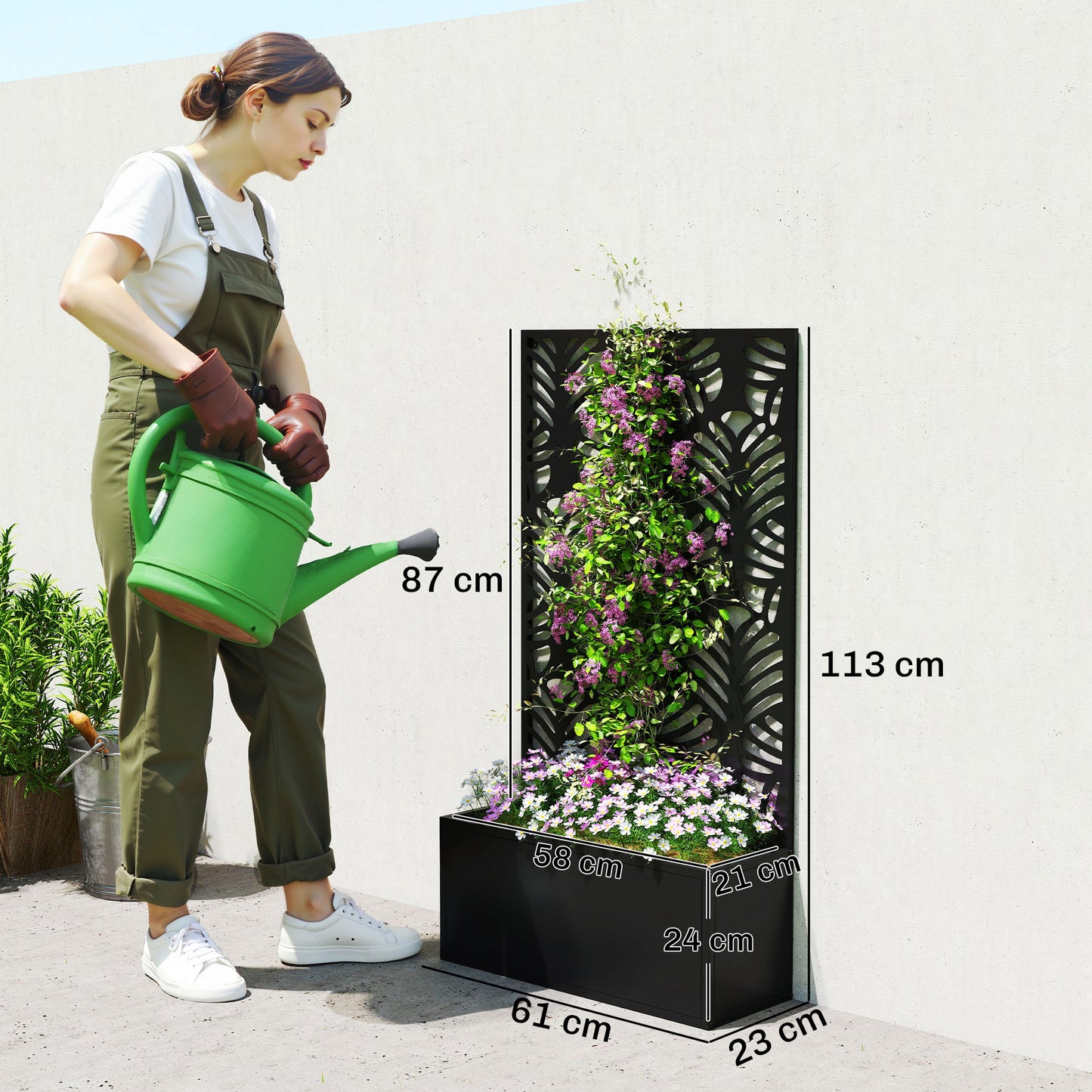 Metal Garden Bed for Garden with Trellis, Wall Mounted or Freestanding Raised Planter with Privacy Screen
