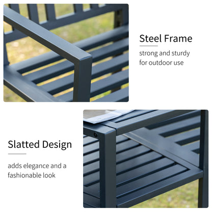 2 Seat Garden Chair Bench Loveseats Jack and Jill Seat w/Coffee Table Slatted Design Patio Yard