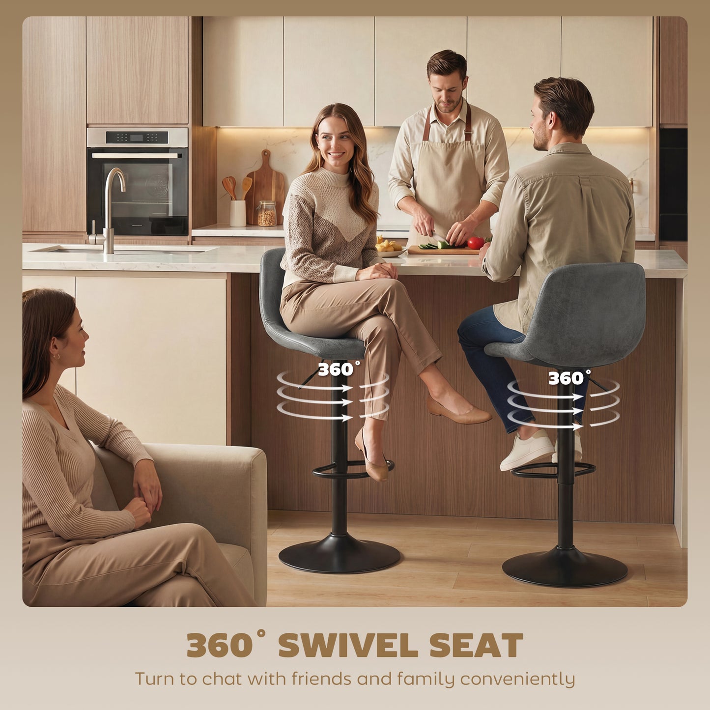 Bar Stools Set of 2, Modern Swivel Barstools with Footrest for Kitchen Island and Dining Room, Grey