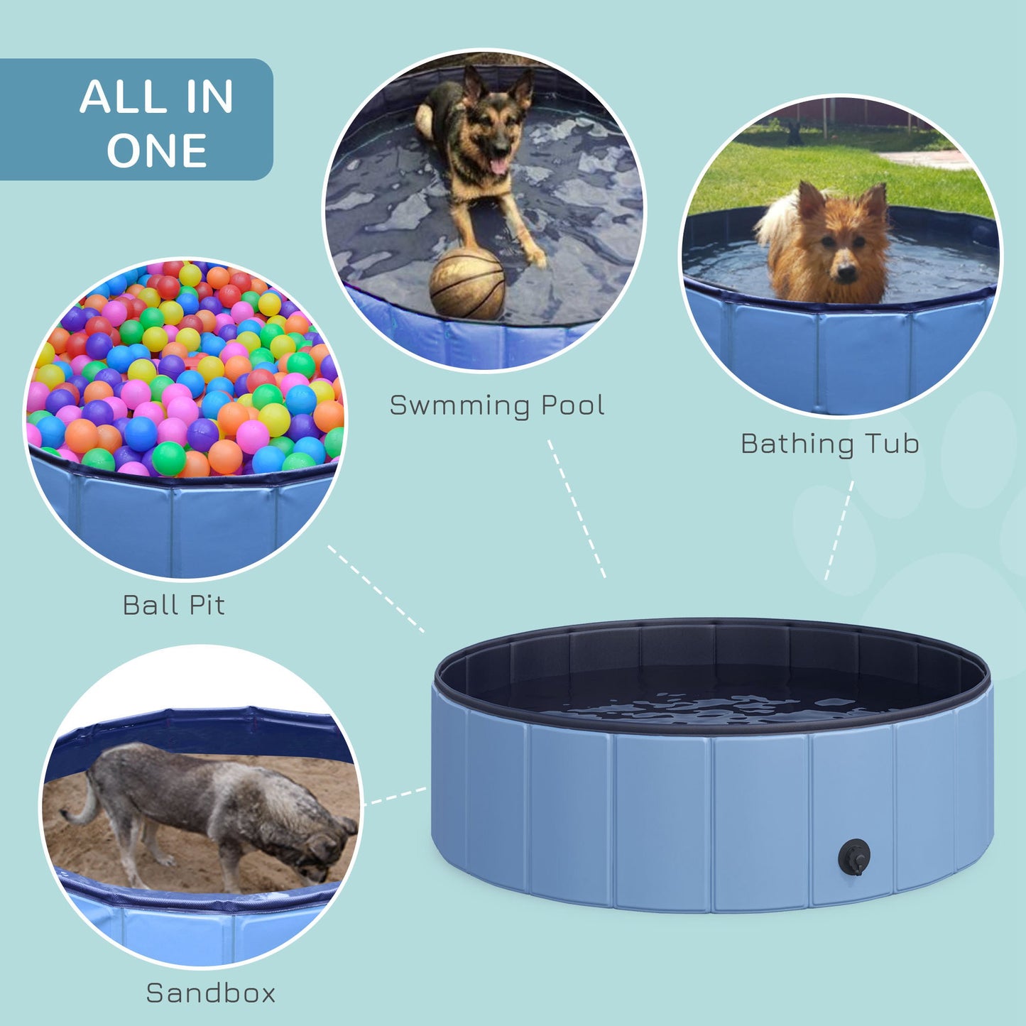 Foldable Dog Pool for Puppies and Ducks, Thickened PVC Dog Paddling Pool Bath Tub Hard Board