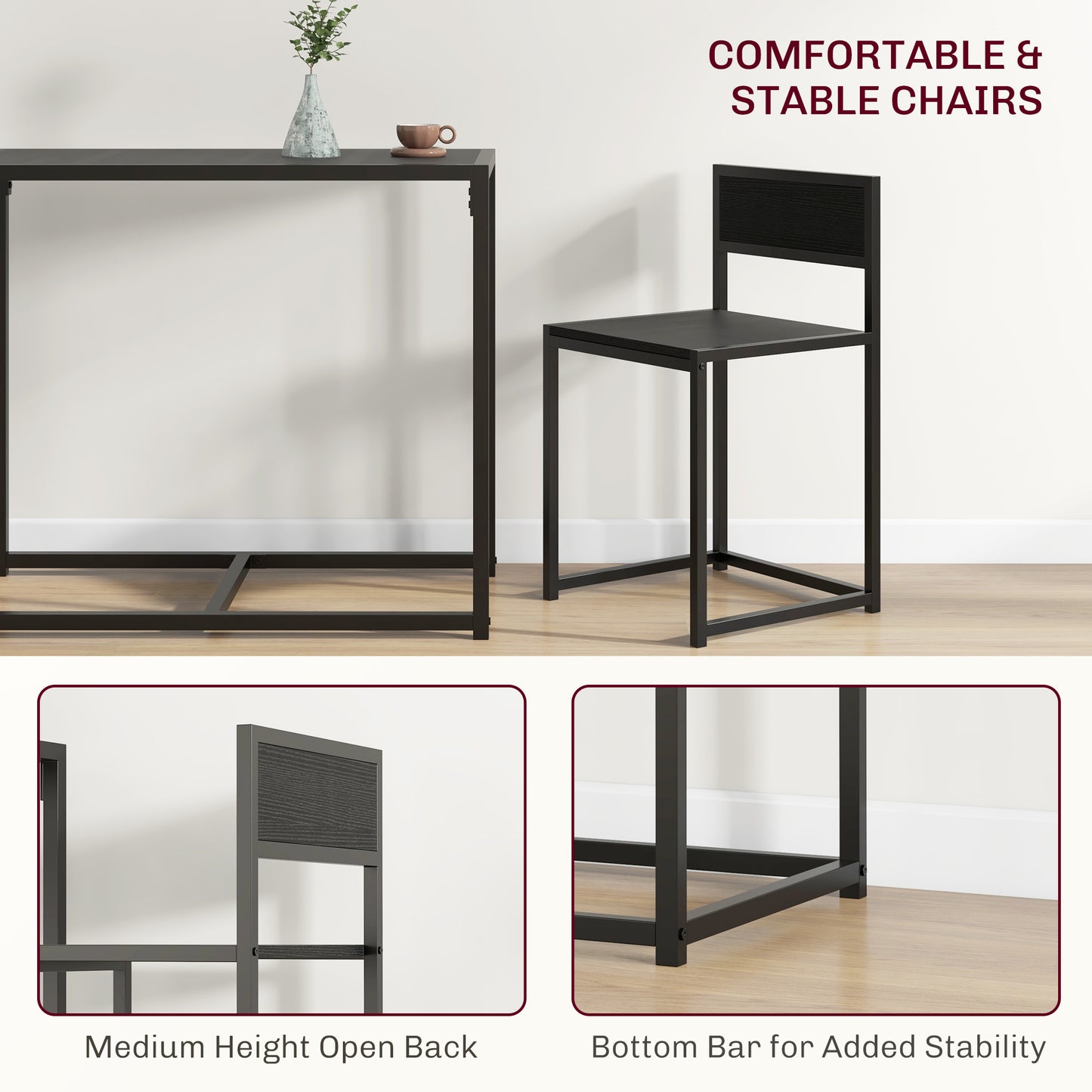 3 Piece Dining Table and Chairs Set, Dining Room Sets, Rectangular Space Saving Table and 2 Chairs for Compact Kitchens