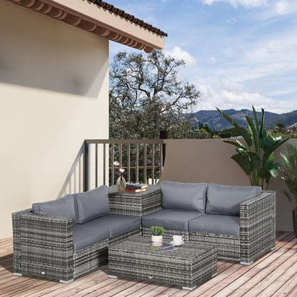 6PC Rattan Corner Sofa Set Wicker 4 Seater Garden Storage Coffee Table Conversation Ottoman Outdoor Weave Furniture w/ Cushio