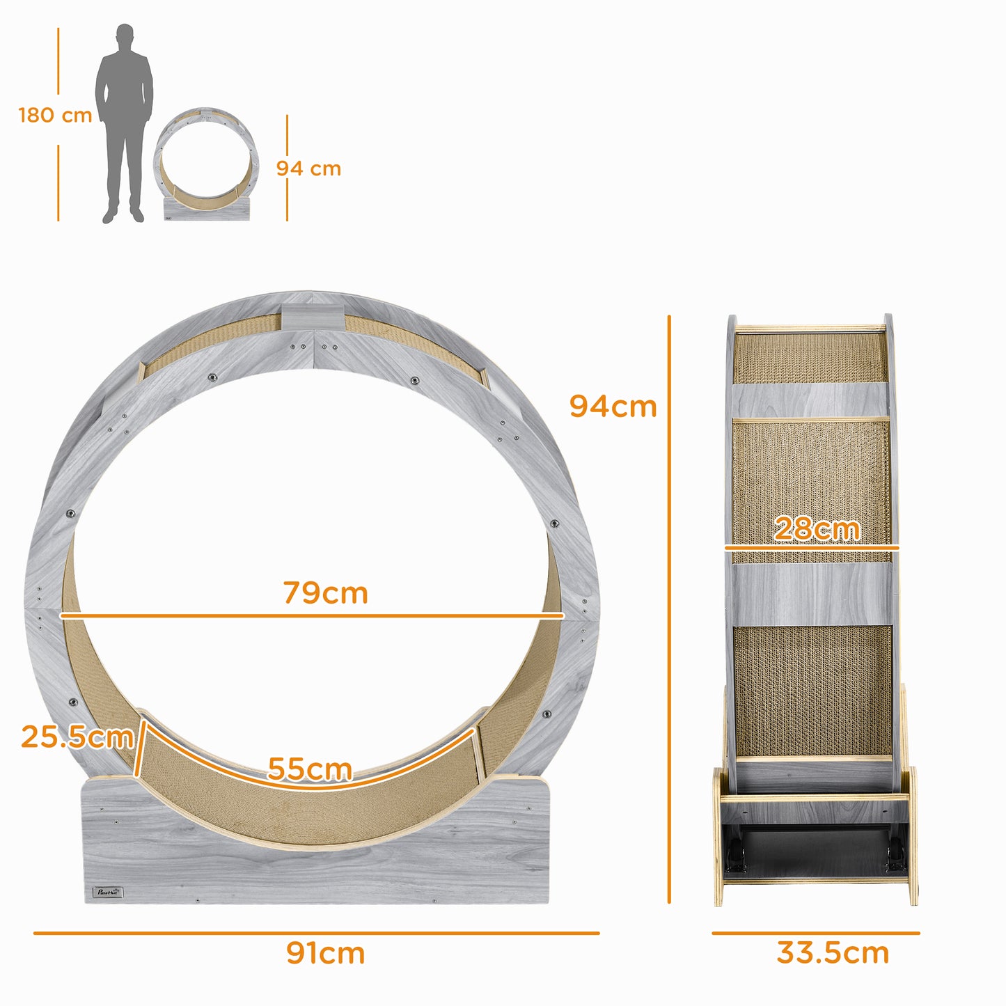 Cat Wheel with Brake, Scratching Pads - Grey