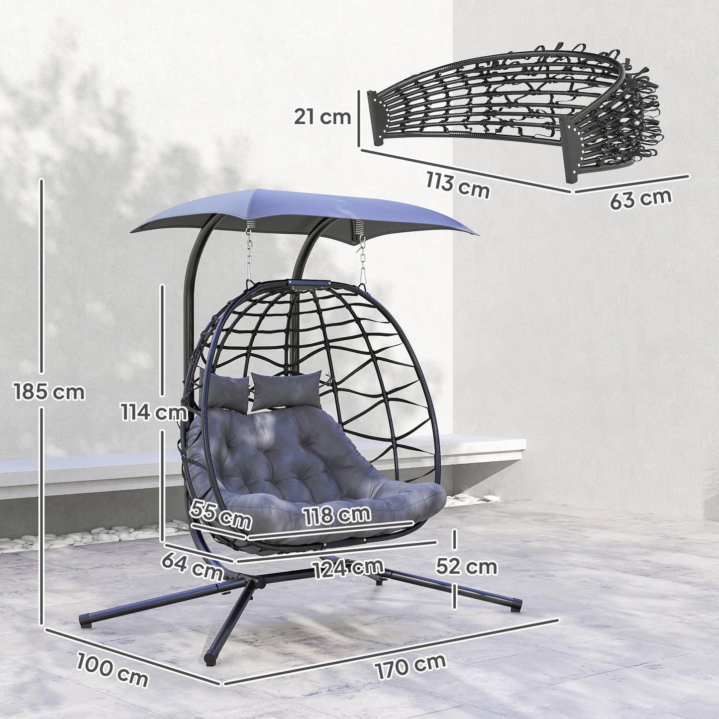 Two-Seater Rattan Egg Chair - Black