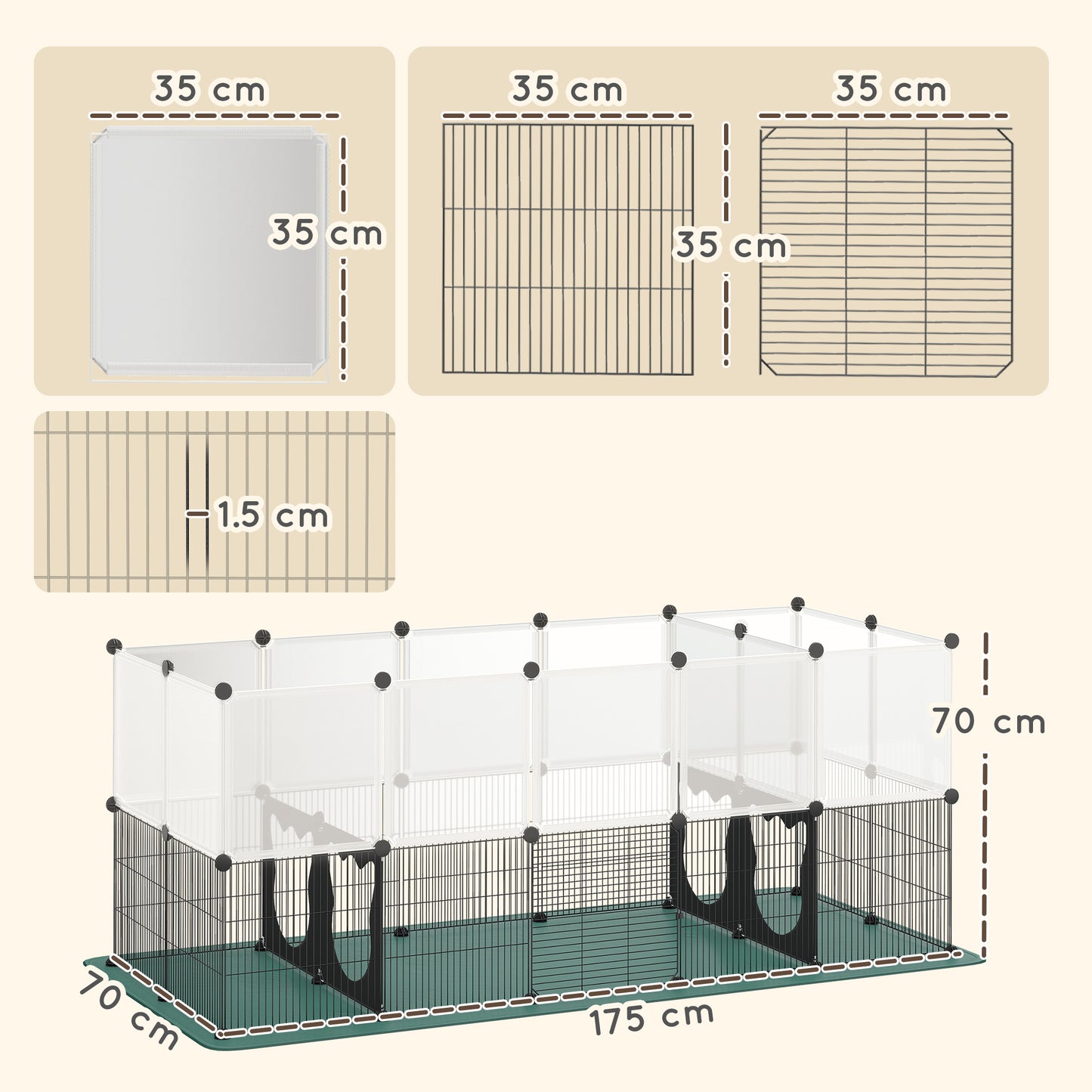 Pet Playpen with Waterproof Mat, DIY Small Animal Enclosure 34 Panels, Indoor/Outdoor Metal Pet Fence for Guinea Pigs