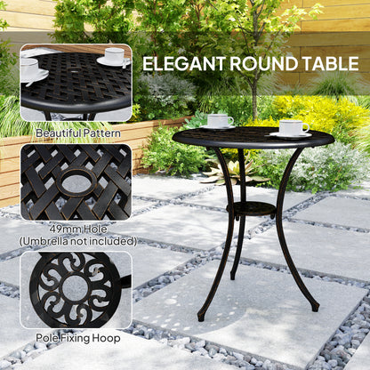 3 Pieces Garden Dining Set for 2, Cast Aluminium Outdoor Dining Set with 2 Armchairs and Round Dining Table with Parasol Hole