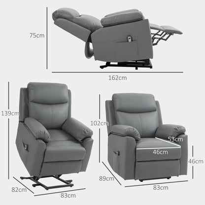 Faux Leather 70° Electric Riser Recliner Chair, Charcoal Grey