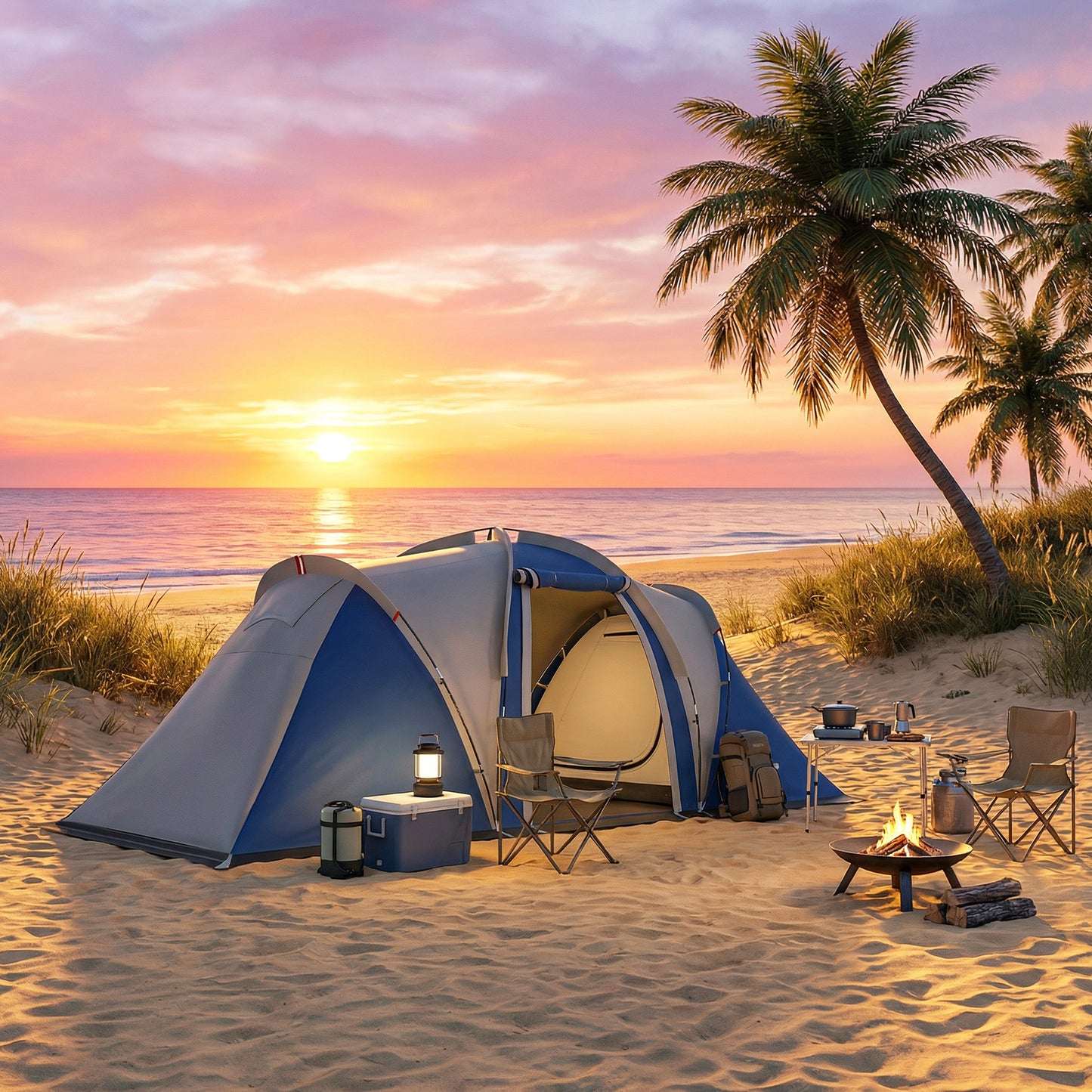 Family Camping Tent 3000mm Waterproof Windproof Tunnel Tent 6 Person, Navy Blue & Light Grey