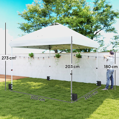3 x 3 m Pop Up Gazebo with Wheels, UPF50+ One-Touch Outdoor Garden Party Tent Marquee Wedding Awning Canopy, White