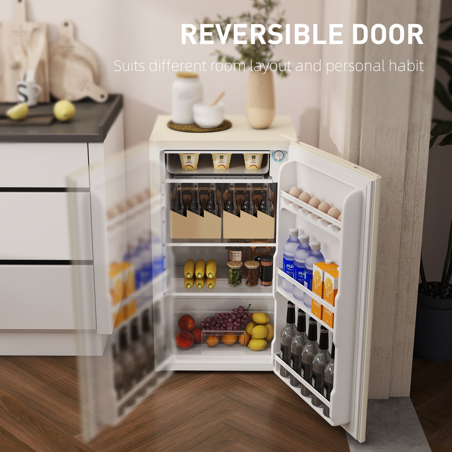 Under Counter Fridge, 91L Small Fridge with Chiller Box, Removable Shelf, Reversible Door, Adjustable Legs