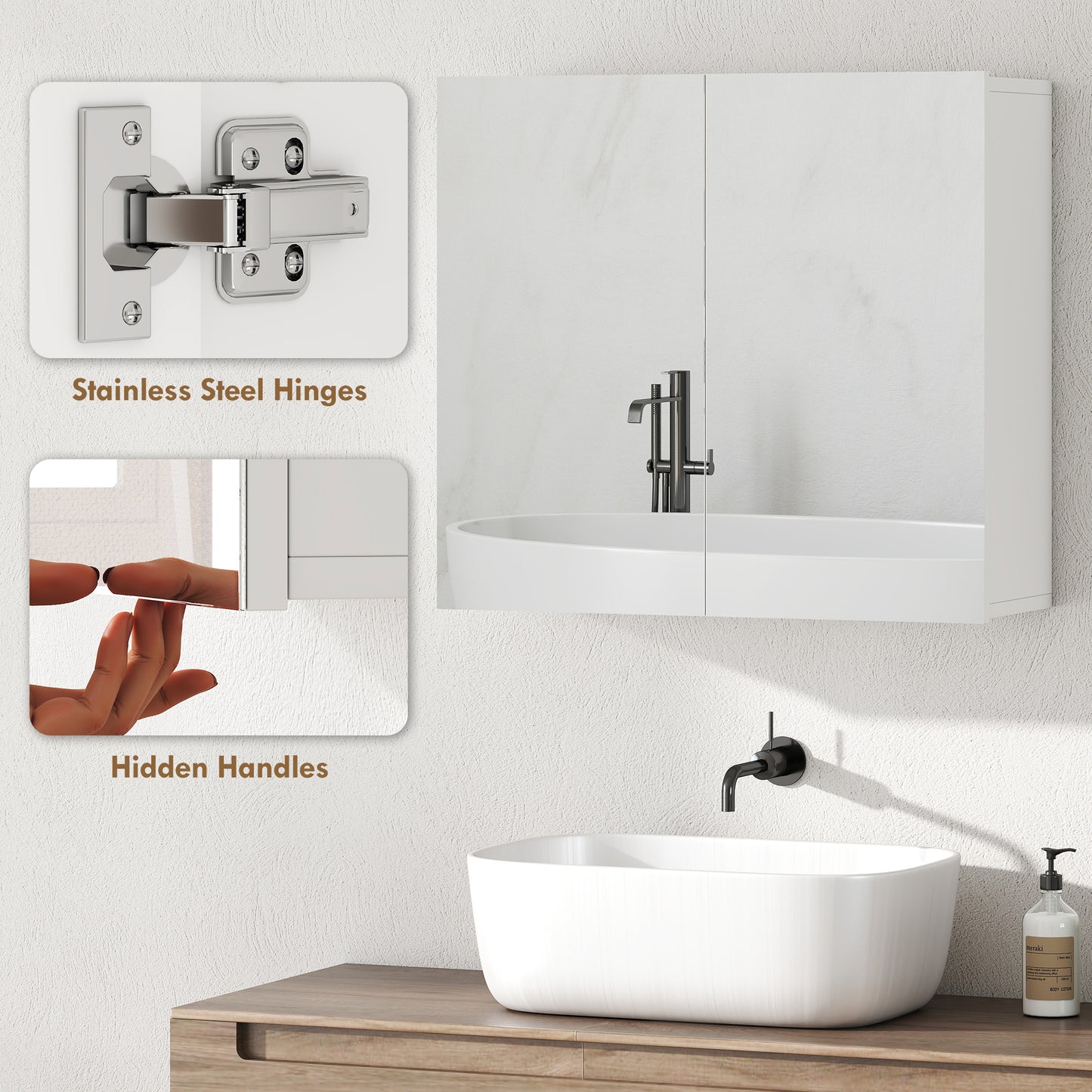 Double-Door Bathroom Mirror Cabinet - White