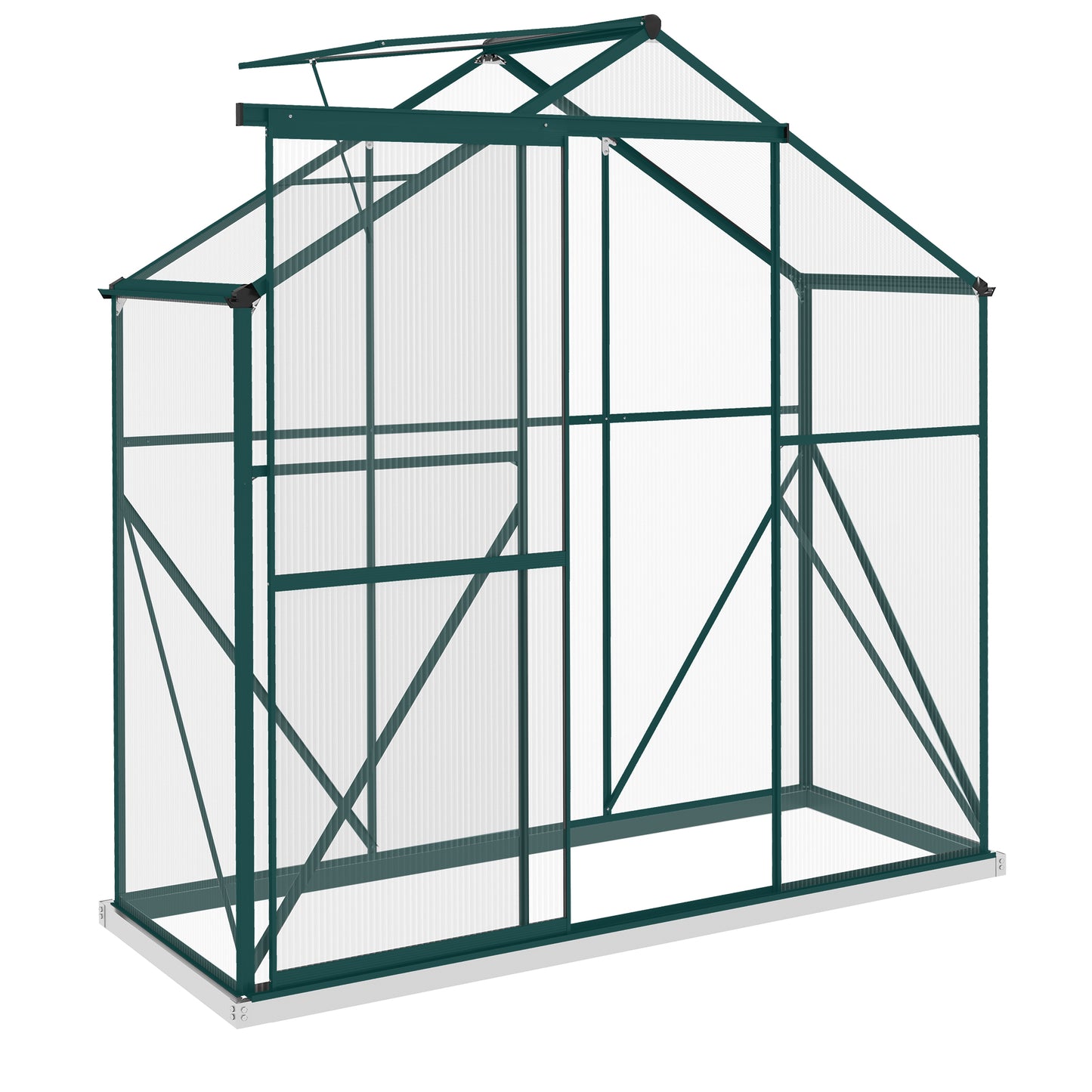 6 x 2.5ft Polycarbonate Greenhouse Walk-In Green House with Rain Gutter, Sliding Door, Window, Foundation, Green