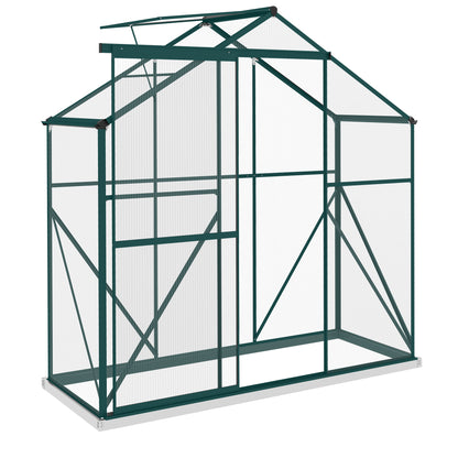 6 x 2.5ft Polycarbonate Greenhouse Walk-In Green House with Rain Gutter, Sliding Door, Window, Foundation, Green