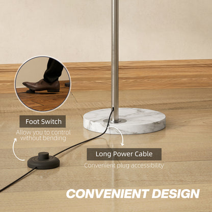 Arc Floor Lamp for Living Room, Modern Adjustable Standing Lamp with Faux Black Marble Base Silver Tone