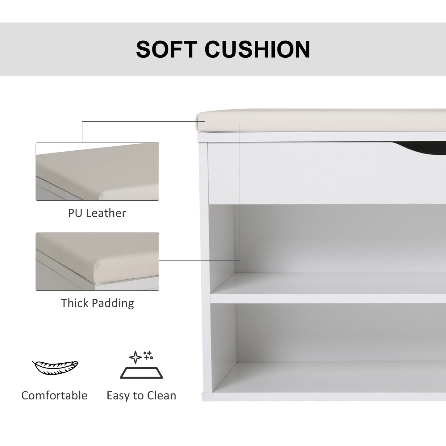 Wooden Shoes Cabinet Bench Hidden Storage Padded Seat Organiser Footwear Rack Hallway White 80 x 30 x 47 cm