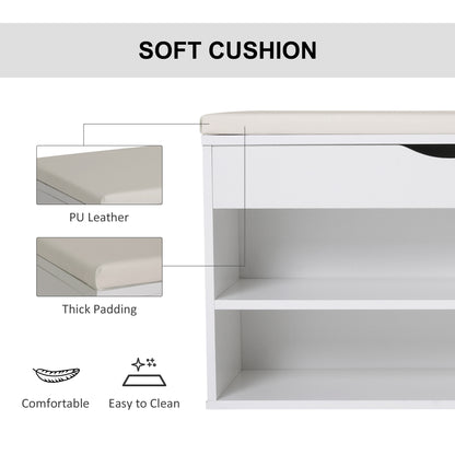 Wooden Shoes Cabinet Bench Hidden Storage Padded Seat Organiser Footwear Rack Hallway White 80 x 30 x 47 cm