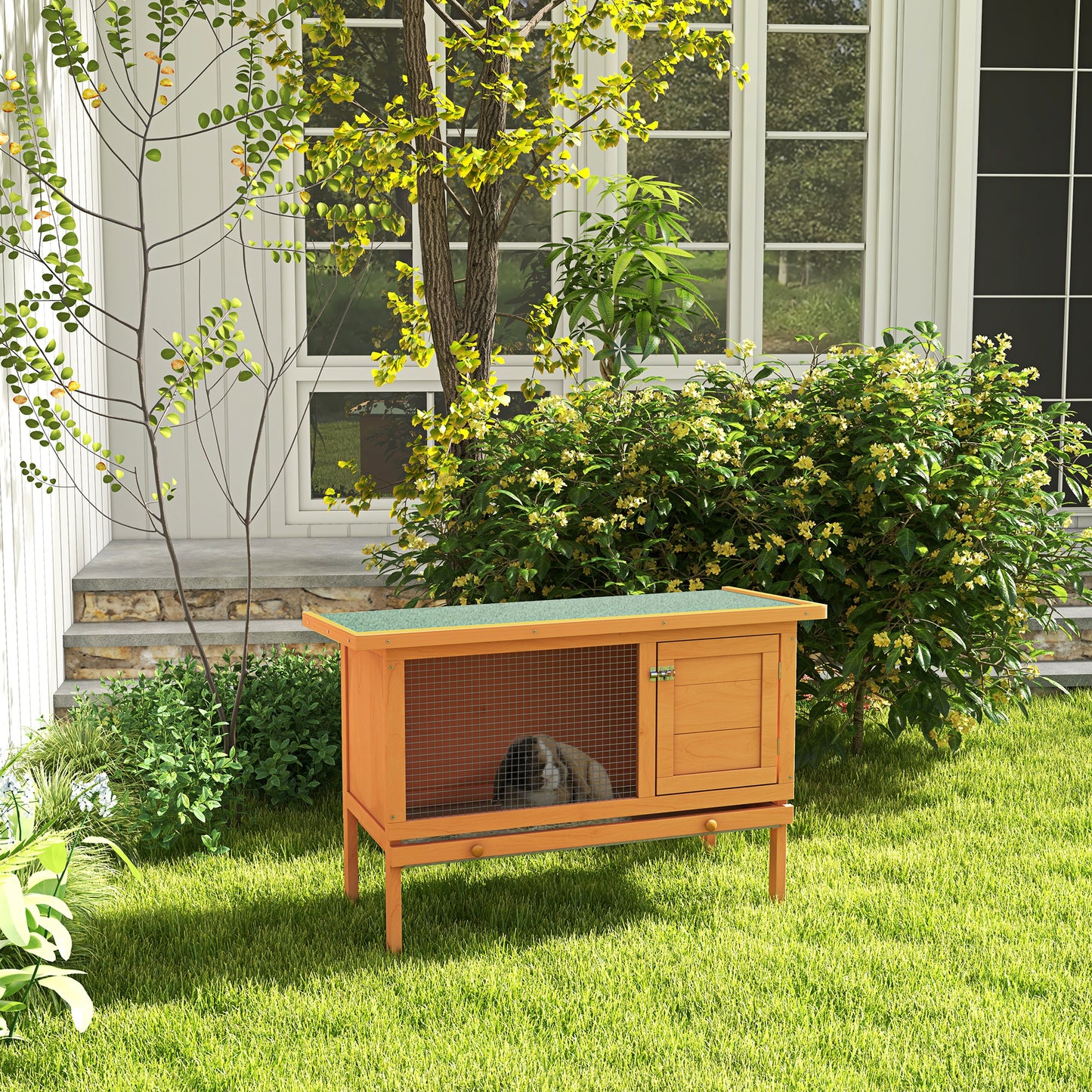 Rabbit Hutch Outdoor Guinea Pig Hutch Bunny Cage Shelter Outdoor, 90 x 45 x 65cm