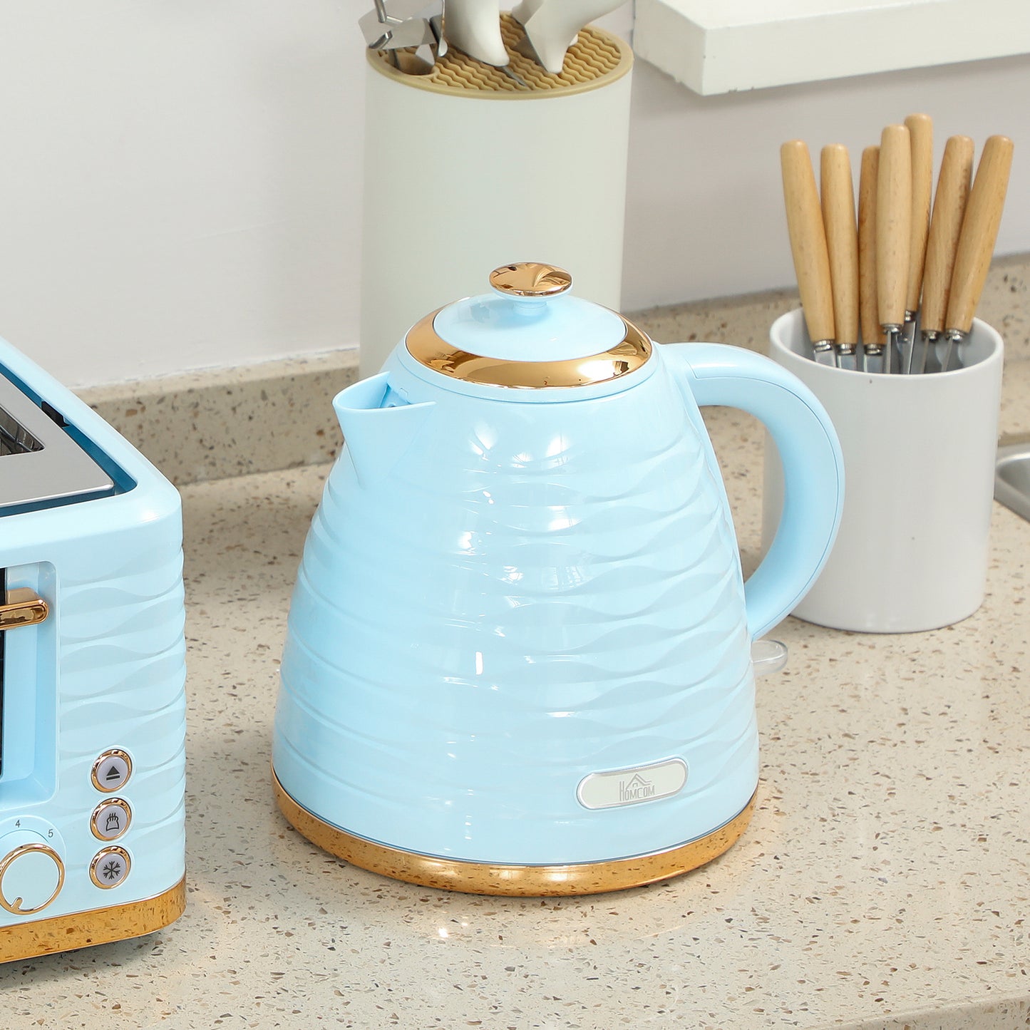 3000W 1.7L Kettle & 4 Slice Toaster, Kettle and Toaster Set with 7 Browning Controls and Crumb Tray, Light Blue