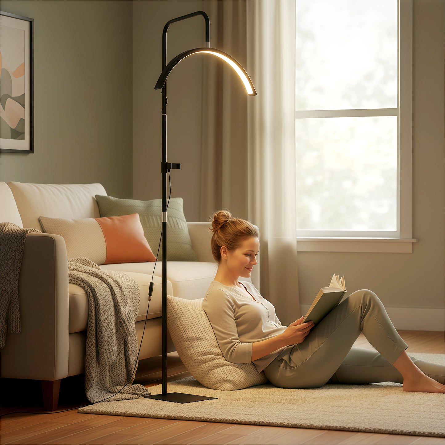 Half Moon Lash Light, 350° Rotatable Head, 7 Colours, Dimmable Beauty Floor Lamp, Black