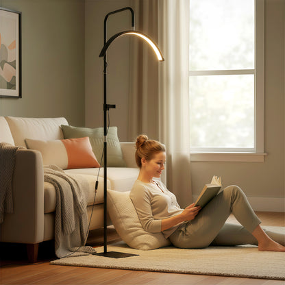 Half Moon Lash Light, 350° Rotatable Head, 7 Colours, Dimmable Beauty Floor Lamp, Black