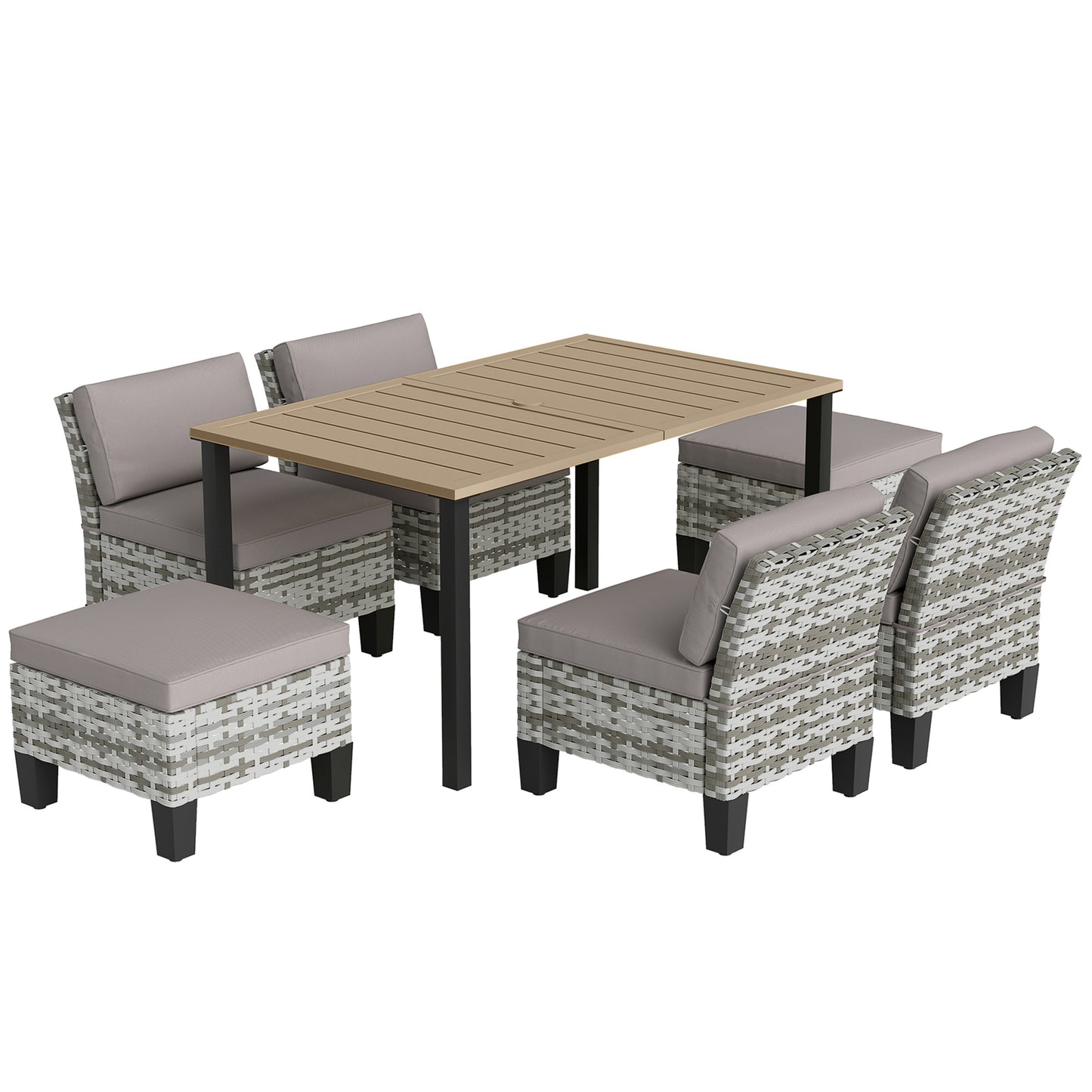 Seven-Piece Rattan Dining Set - Grey