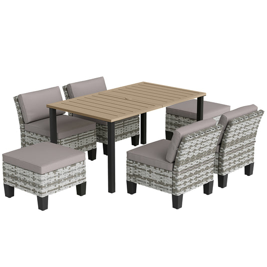 Seven-Piece Rattan Dining Set - Grey