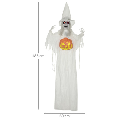 6ft Outdoor Halloween Decoration Witch with Pumpkin, Hanging Skeleton Witch Prop Life Size with Sound and Motion Activated