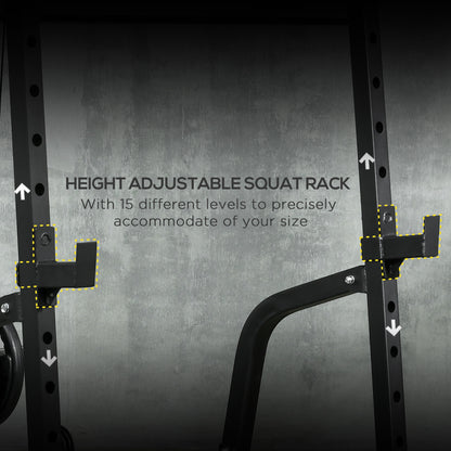 Smith Machine & Cable Pulley System with Adjustable Weight Bench, Multifunction Home Gym Power Rack