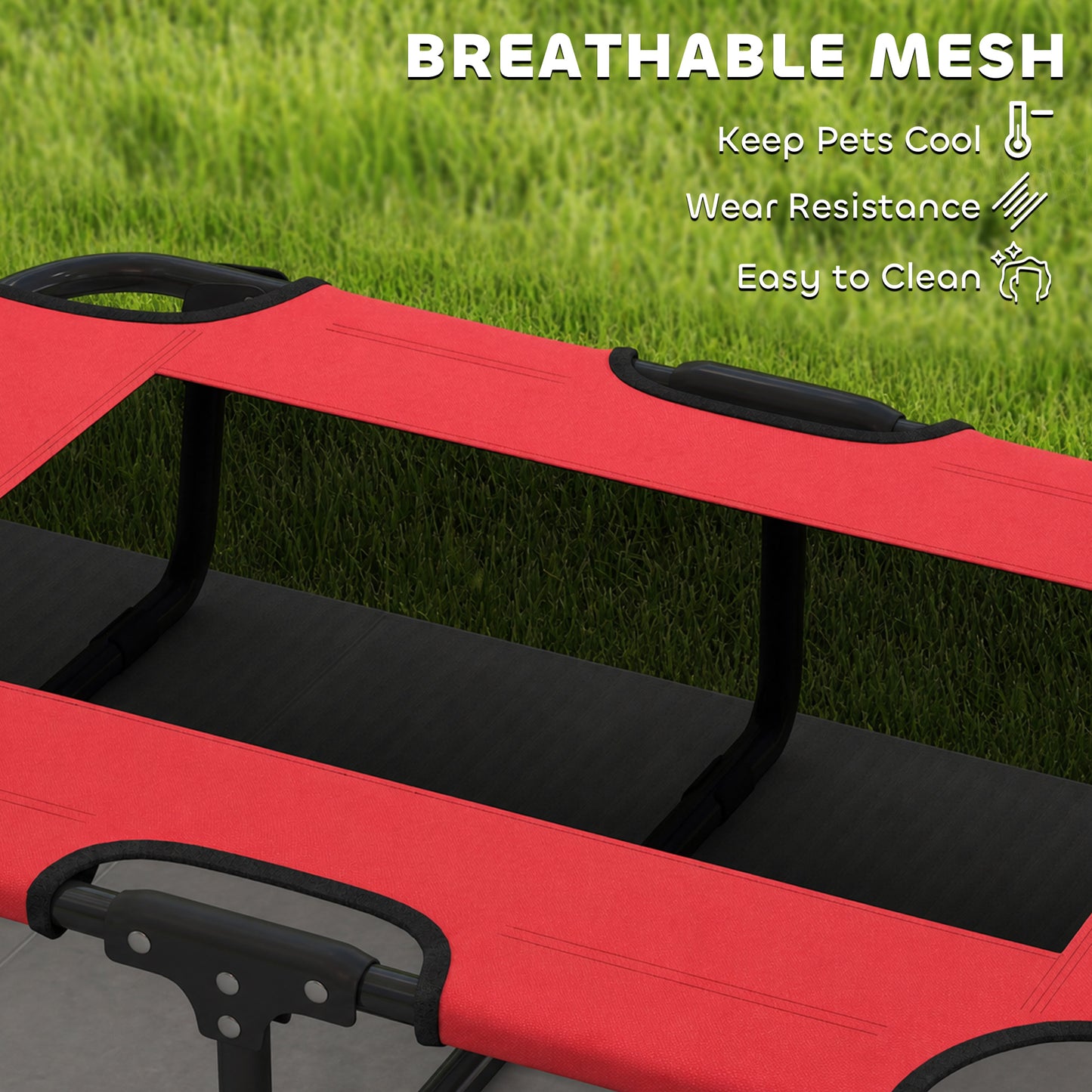 Portable Raised Dog Bed, Elevated Pet Cot with Breathable Mesh for Indoor Outdoor, for Small Medium Dogs, Red