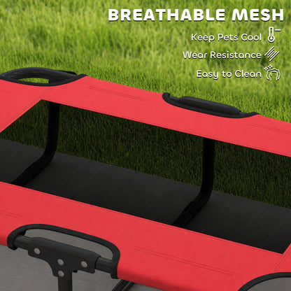Portable Raised Dog Bed, Elevated Pet Cot with Breathable Mesh for Indoor Outdoor, for Small Medium Dogs, Red