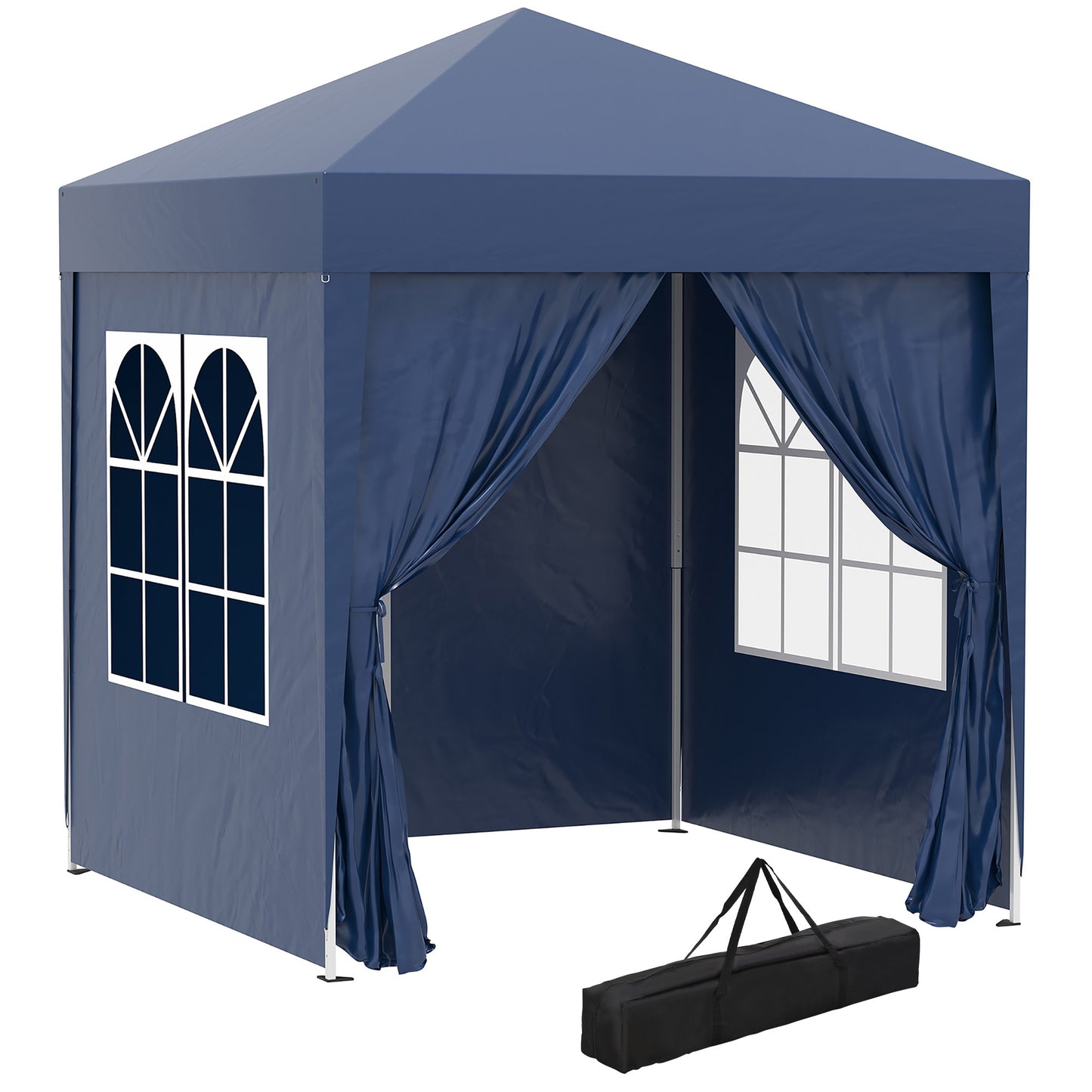 2 x 2 m Garden Pop Up Gazebo, Wedding Party Tent Marquee, Water Resistant Awning Canopy with Sidewalls, Windows, Carry Bag