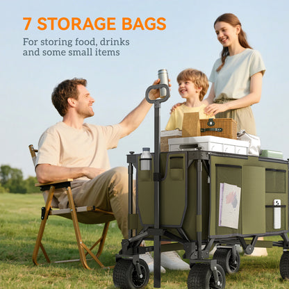 300L Festival Trolley on Wheels, Folding Camping Trolley Cart, Heavy Duty Collapsible Wagon Cart with Wide Wheels