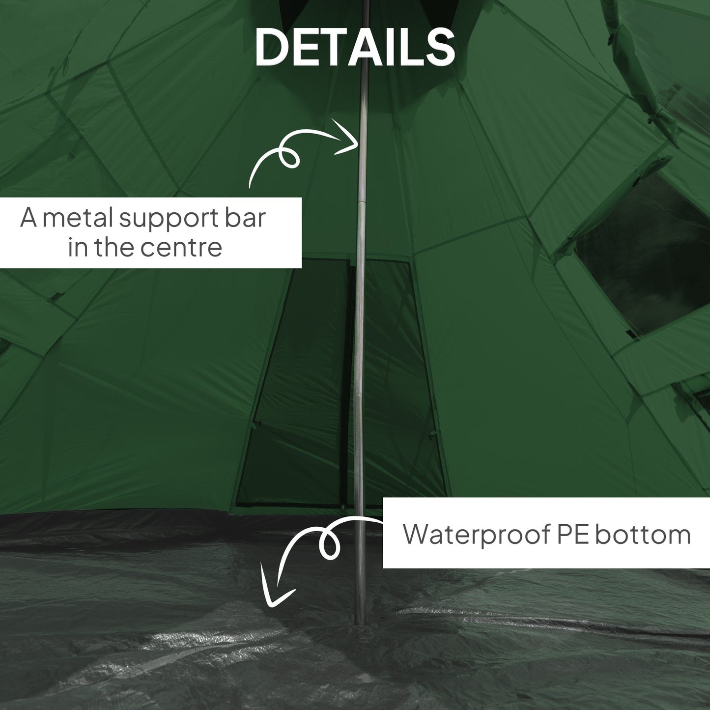 6 Men Tipi Tent with Carry Bag - Green