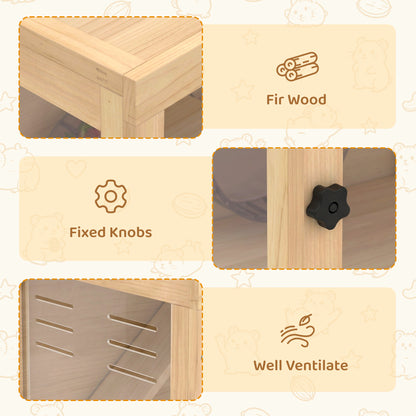 Wooden Hamster Cage with Hut, Wheel, Ramps, Removable Viewing Panels, 80 x 50 x 84 cm, Natural