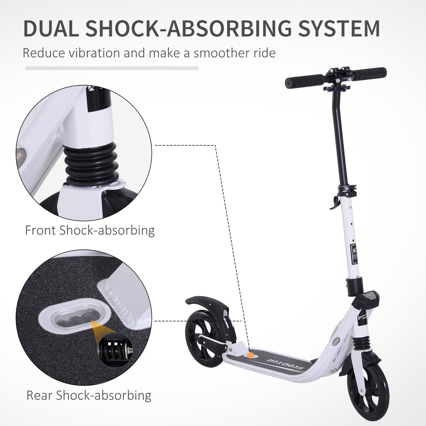 Folding Kick Scooter Hight-Adjustable Urban Scooter w/ Rear Brake, Double Shock Absorption System & 2 Big Wheels