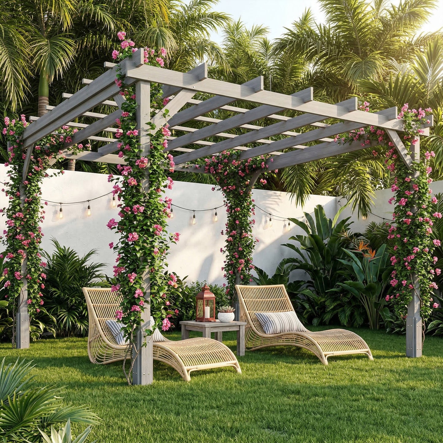 3 x 3 m Wooden Pergola Kit, Decorative Garden Gazebo Shelter with Stable Structure for Climbing Vines, Grey