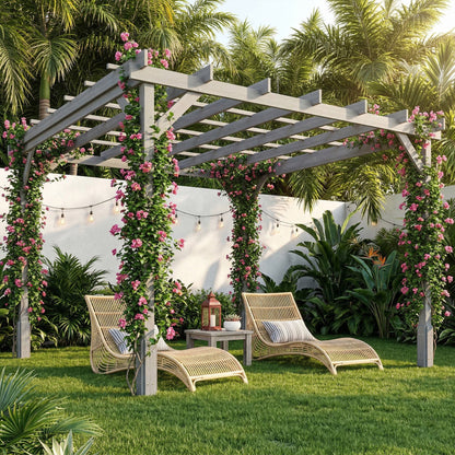 3 x 3 m Wooden Pergola Kit, Decorative Garden Gazebo Shelter with Stable Structure for Climbing Vines, Grey