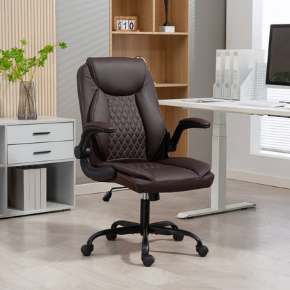 Faux Leather Office Chair. with Flip-Up Armrests - Brown