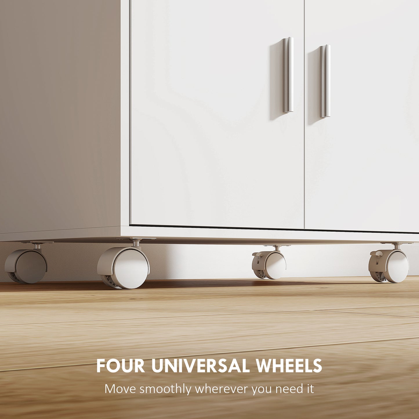Kitchen Trolley with Wheels, Modern Mobile Microwave Stand with Slide-Out Shelf, Drawer and 2 Doors for Dining Room