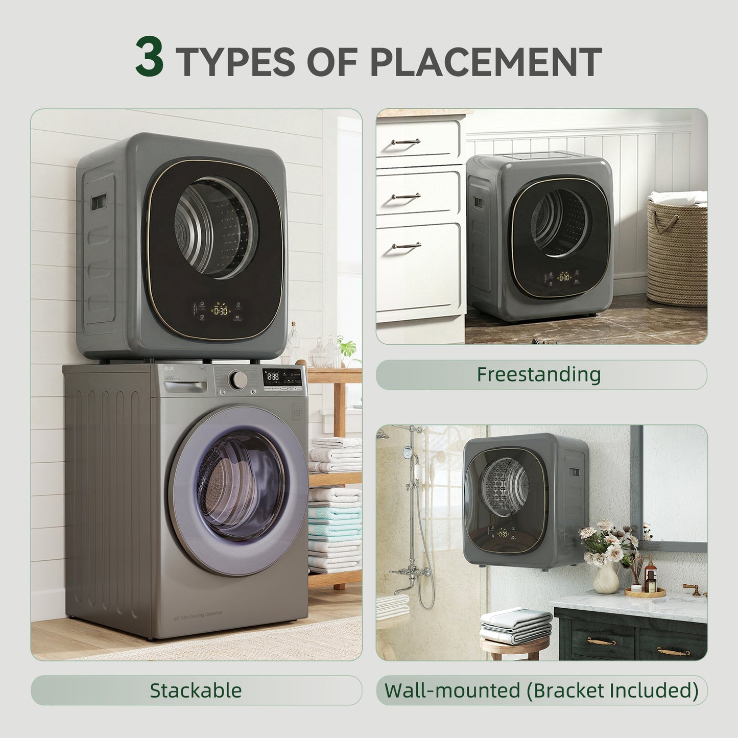 4kg Vented Tumble Dryer with 5 Drying Mode, 800W Compact Freestanding Front Tumble Dryer, Grey