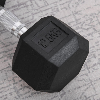 12.5KG Single Rubber Hex Dumbbell Portable Hand Weights Dumbbell Home Gym