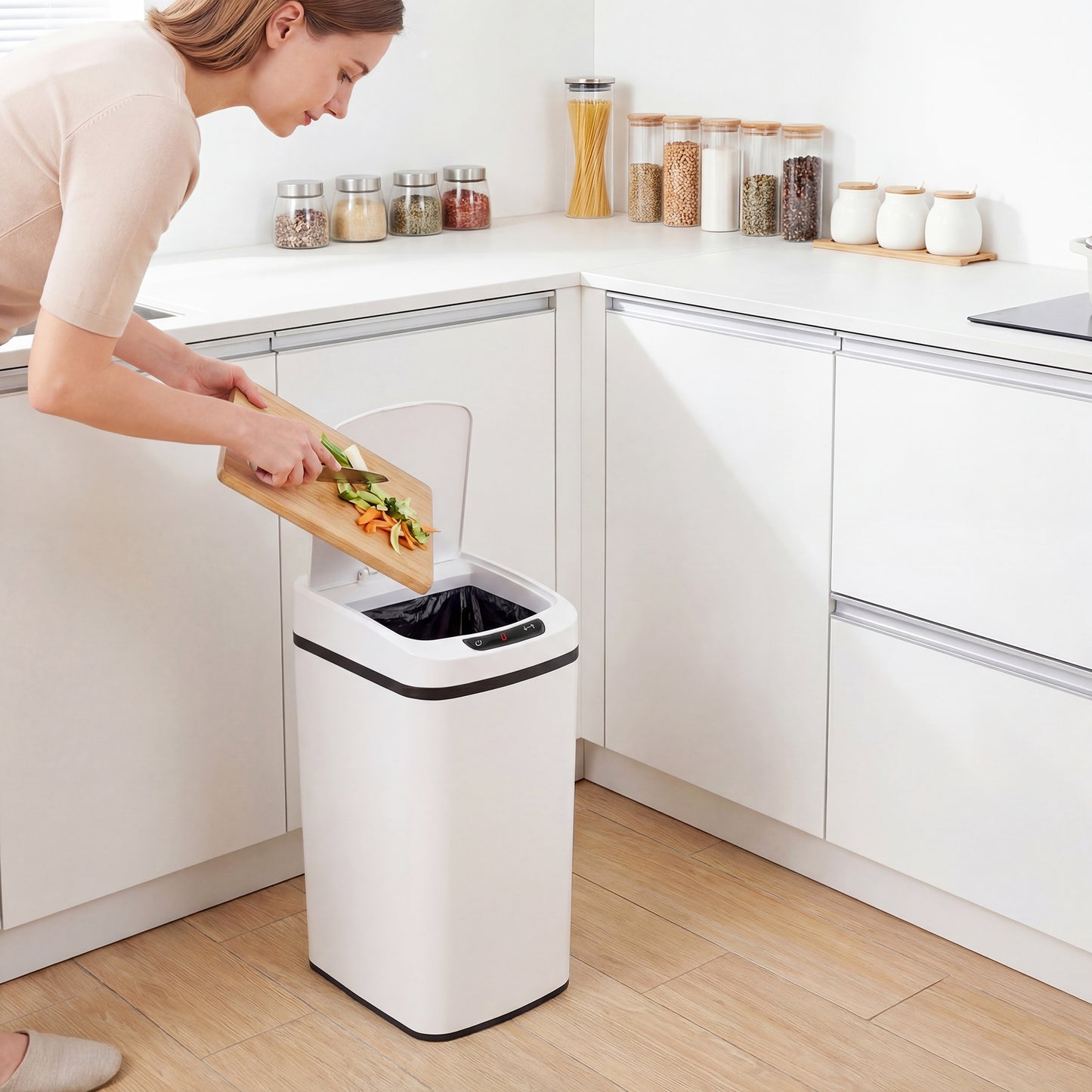 12L Sensor Bin, Automatic Touchless Motion Sensor Kitchen Bin with Fingerprint Resistant Stainless Steel, White