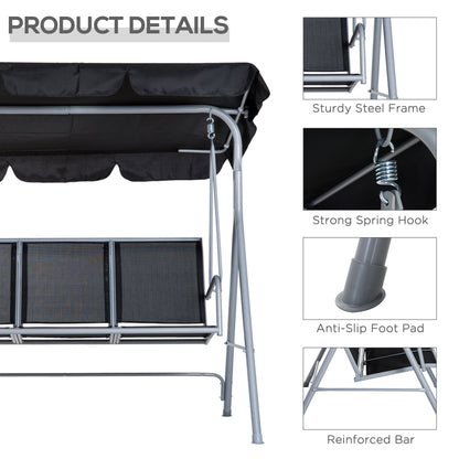 Outdoor 3-Seater Swing Chair-Black