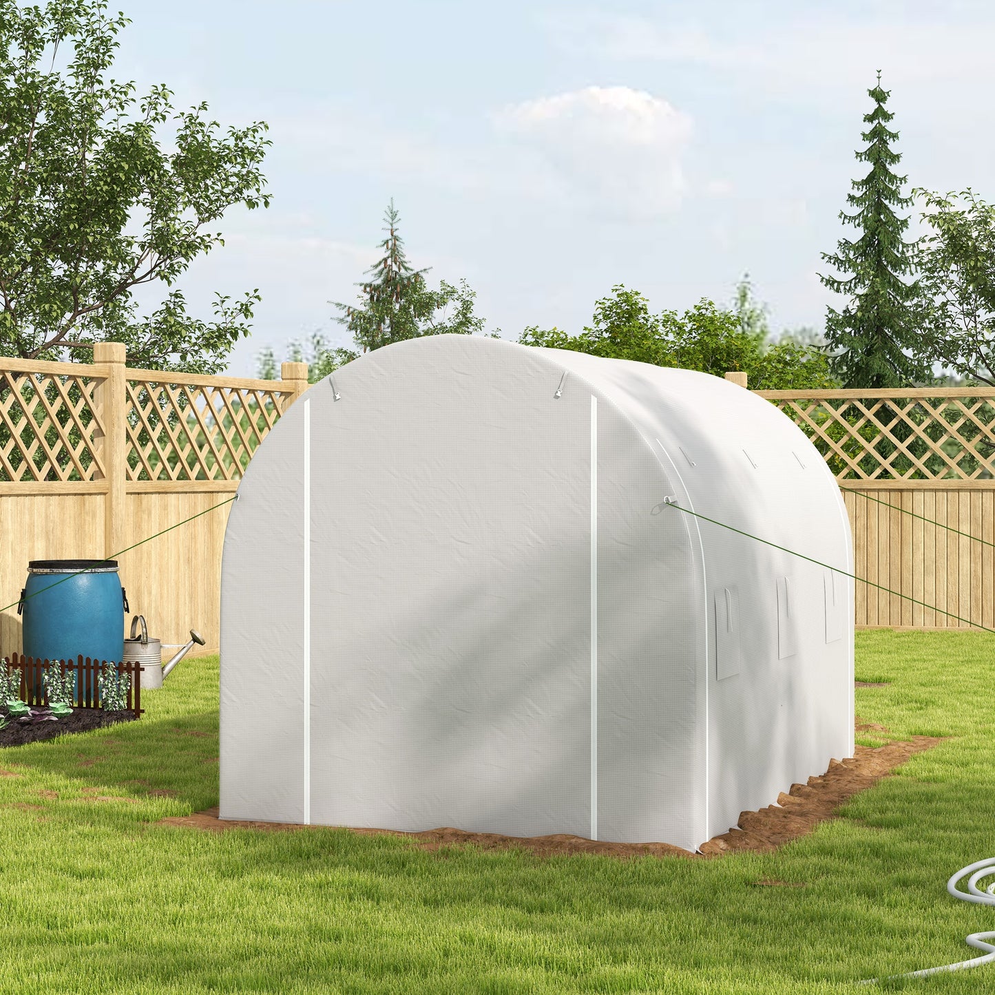 296 x 196cm Steel Frame Polytunnel Greenhouse - White