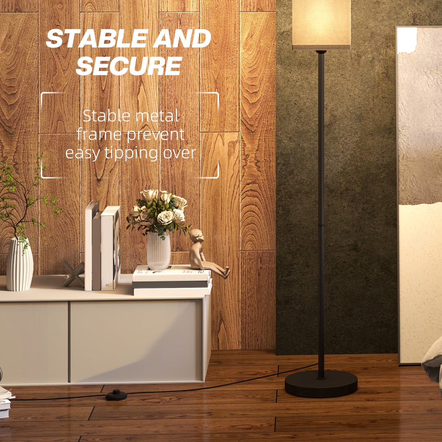 Floor Lamp, Modern Standing Lamp with Linen Shade, Tall Lamps for Living Room, Bedroom, with Foot Switch, Bulb not Included