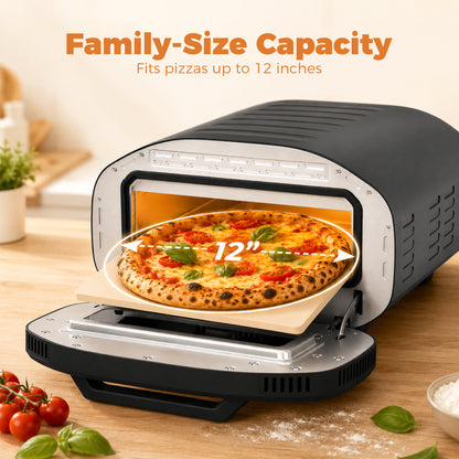 Electric Pizza Oven, Pizza Maker with 3 Knob Control and Ceramic Stone, Viewing Window, 2200W