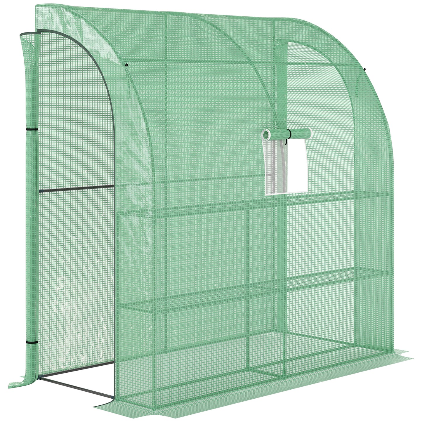 Small Lean to Greenhouse 3-Tier with Shelves Outdoor, Green